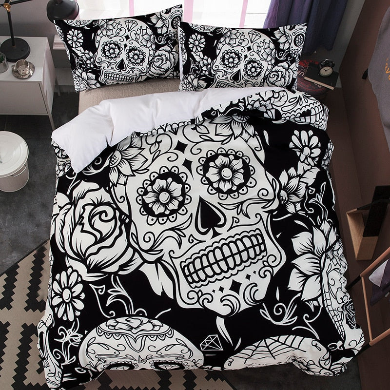 Unisex dynetrekksett med dristig hodeskalledesign. Perfekt soveromsdekor for personlig stil.