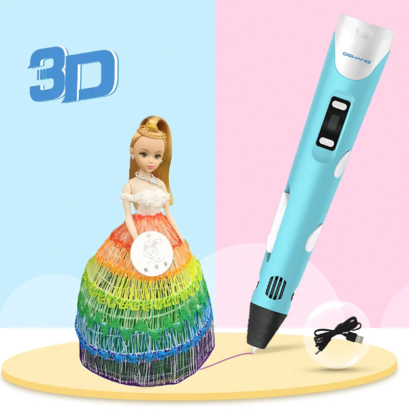 Nærbilde av ergonomisk 3D-penn med komfortabelt grep for langvarig kreativ tegning og DIY-prosjekter.