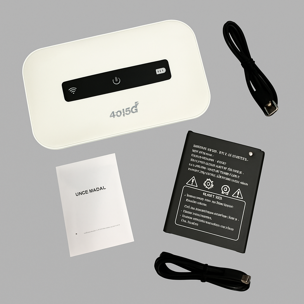 Hvit bærbar Wi-Fi ruter med USB-C for mobilt internett på reise, perfekt som hotspot.