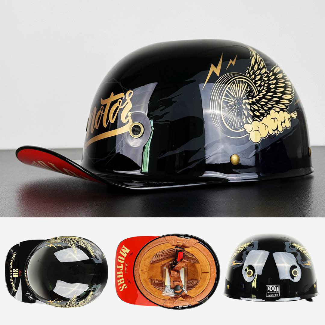 Menns motorsykkelhjelm i kul baseballcap-stil; sikker og stilfull beskyttelse for veien.