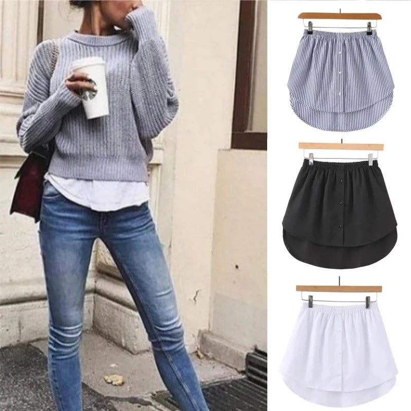 Fusketopp bluse extender for kvinner, gir illusjon av lengre skjorte og elegant mote.