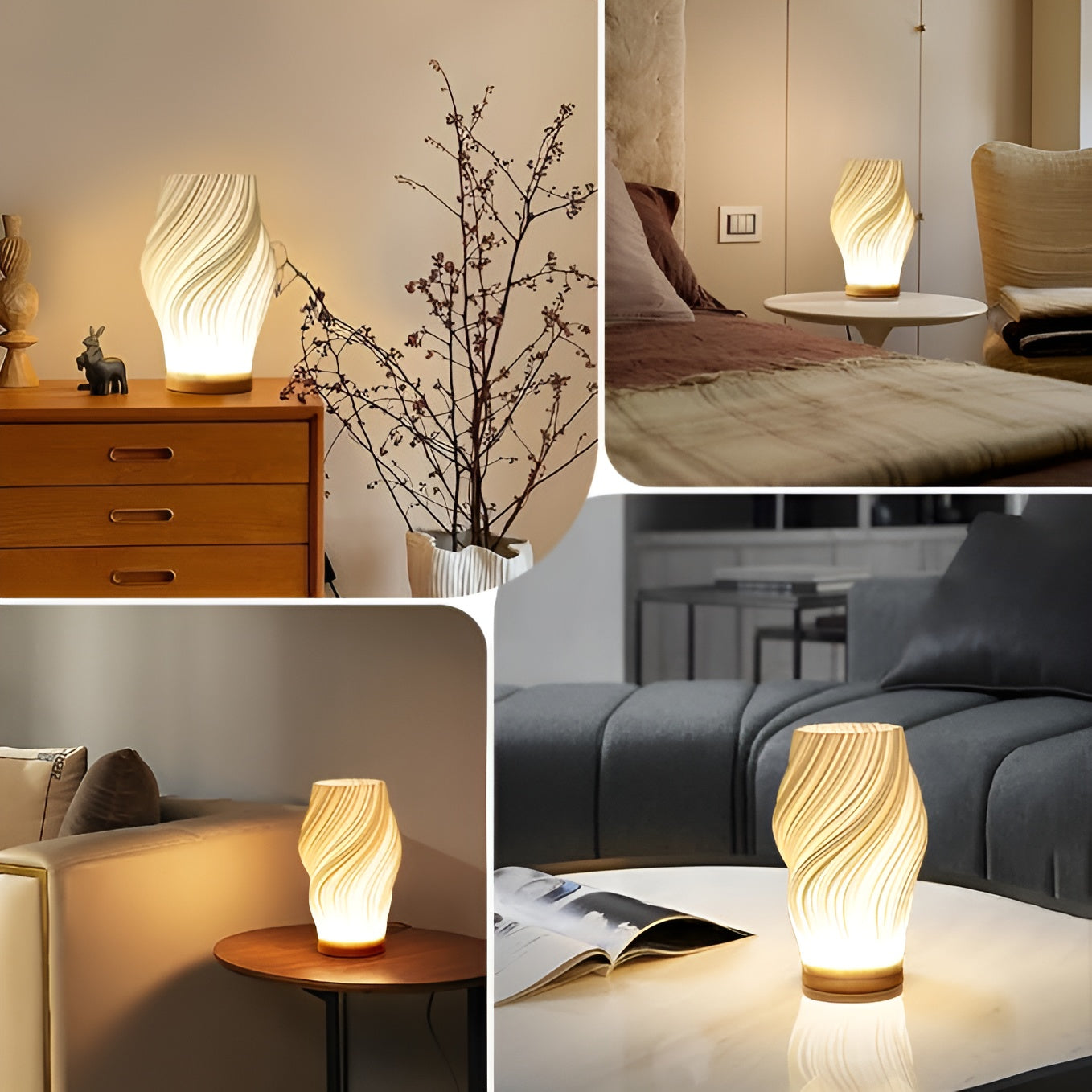 Stilig 3D bølgeeffekt bordlampe som skaper en rolig atmosfære. Dimbar LED-lys for stemning.