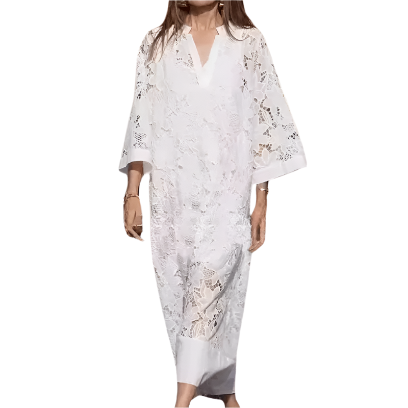 Hvit elegant blondekjole-robe for kvinner, klassisk design perfekt for spesielle anledninger.