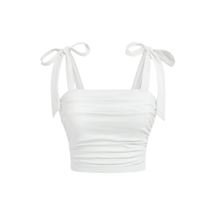 Allsidig rysjet crop top dame, justerbare skulderbånd, ideell for både hverdag og fest.