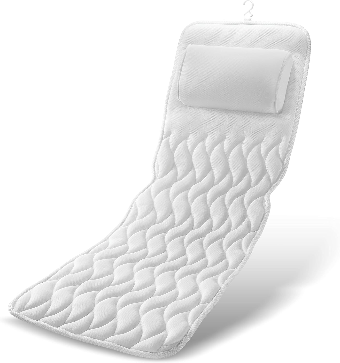 Hvit helkropps badekarpute i pustende mesh for ultimat avslapning og komfort i badekaret, perfekt for hjemmespa.