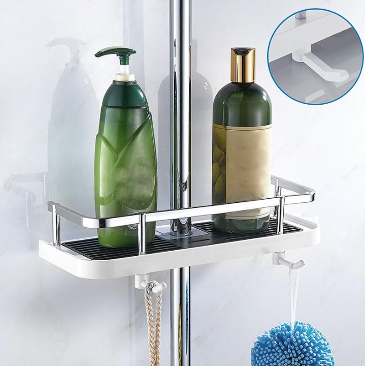 Moderne hvit dusjhylle med stilrent design, ideell for funksjonell oppbevaring på badet.