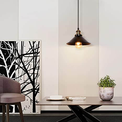 Svart metall pendellampe, justerbar retro industriell taklampe for stemningslys.