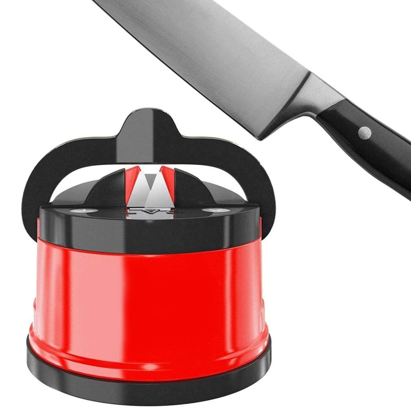 Innovativ knivsliper med sugekopp for skarpe kjøkkenkniver i wolframkarbid.