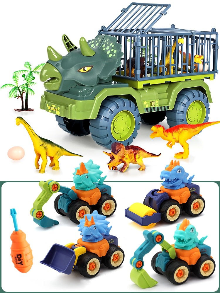 Ideell gave til barn: Robust dinosaur lastebil med kjøretøy og dinosaurfigurer for timevis med engasjerende rollelek.