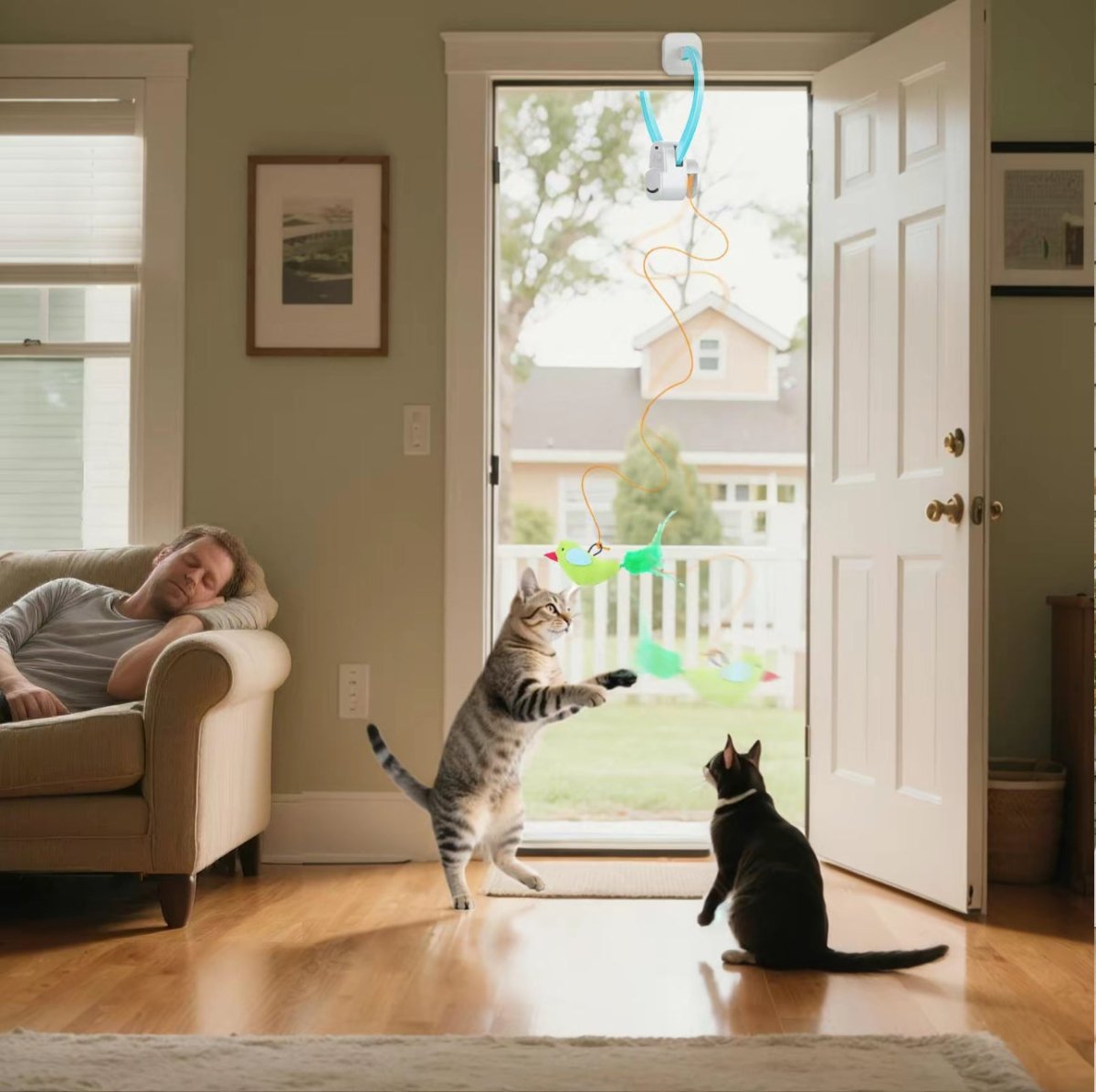 Flyvende katteleke som underholder kattunger og voksne katter. Oppladbar for timevis med lek.