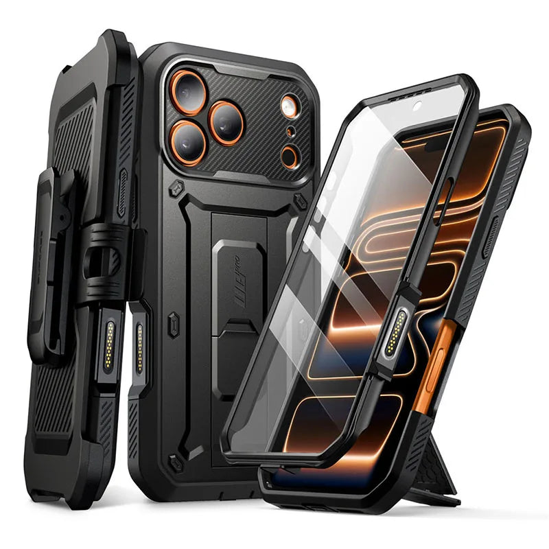 iPhone 17 Pro Max deksel robust med skjermbeskytter. Støtsikkert hybrid deksel for maksimal mobilbeskyttelse.