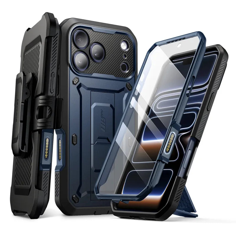 Slitesterkt iPhone 17 Pro Max deksel med skjermbeskytter. Et robust og støtsikkert hybrid deksel for utendørs bruk.