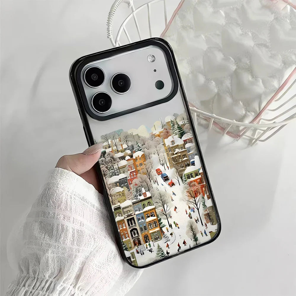Vinterinspirert iPhone deksel med snøutsikt, beskytter mot riper og fall effektivt.