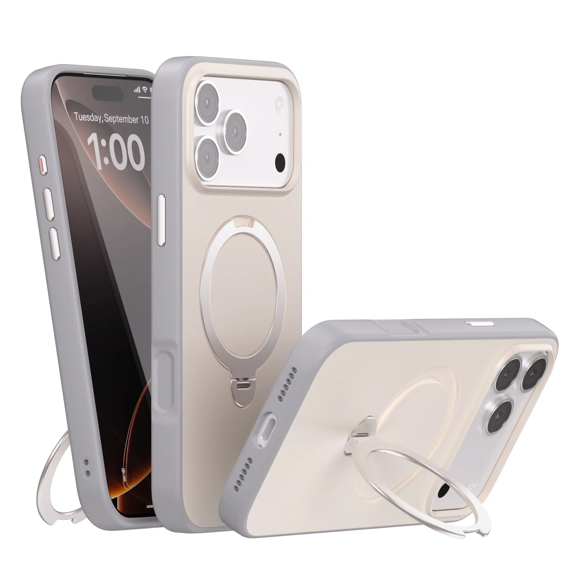 iPhone telefonveske med roterende stativ og kortlomme, matt finish, for optimal mobilbeskyttelse.