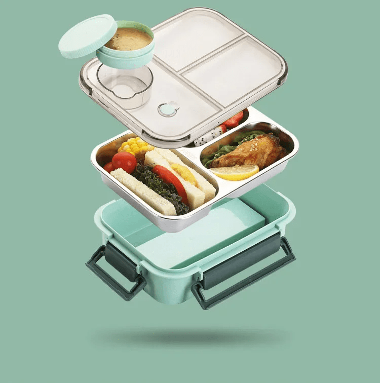 Reisevennlig isolert varmebeholder, perfekt for piknik og måltider på farten, med praktisk 3-roms design.