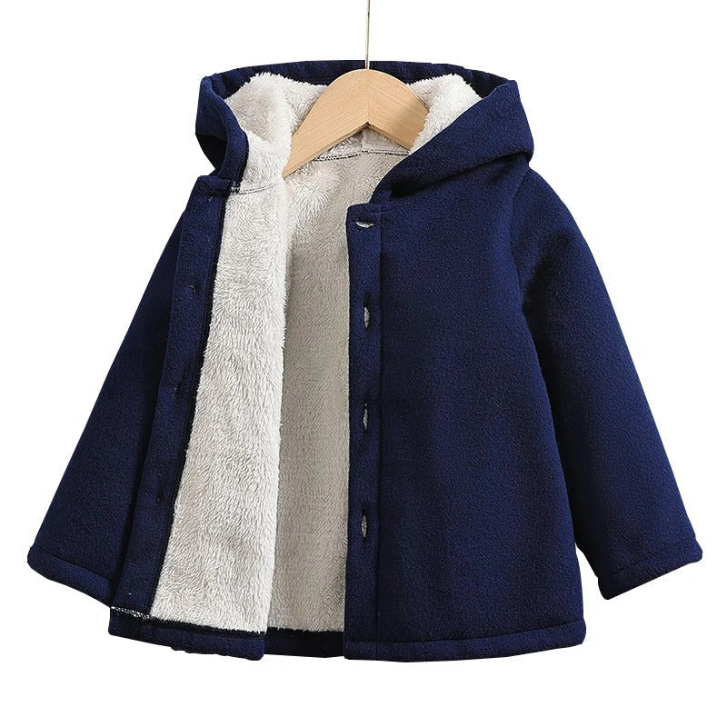 Jentenes tykke fleece vinterjakke med hette, supervarm og komfortabel for barn.