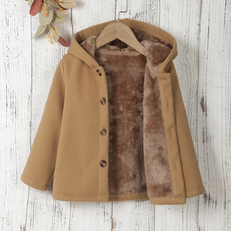 Jentejakke, varm fleece med hette, perfekt som høst- og vinterjakke for aktive barn.