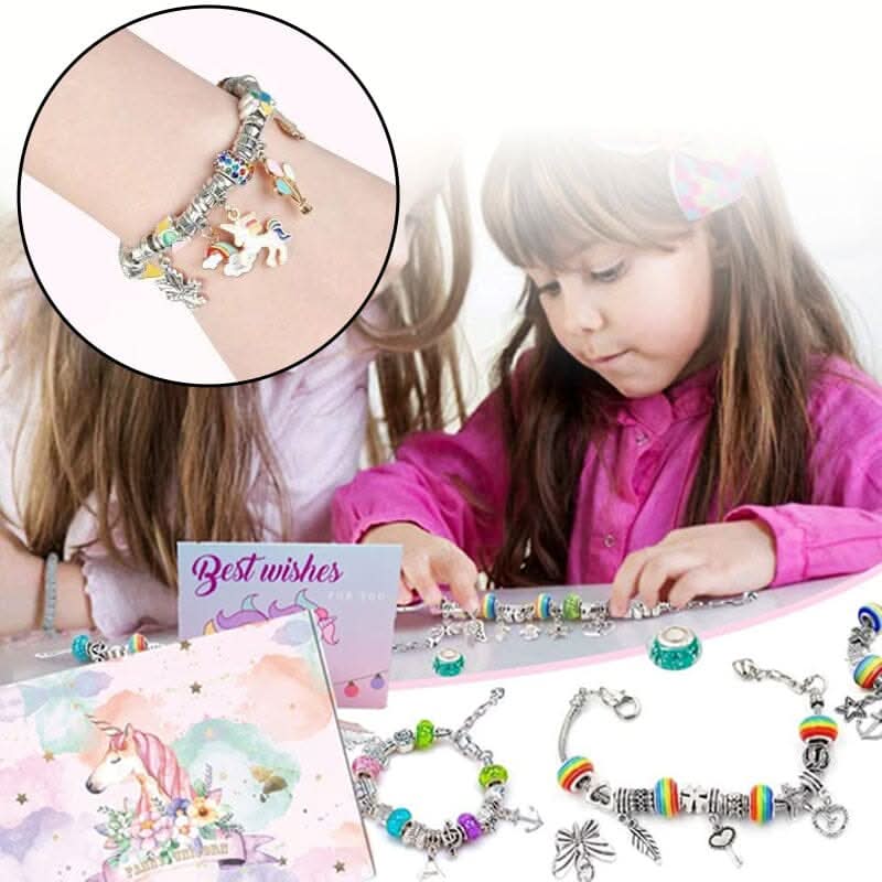 Lag egne fargerike armbånd med dette kreative DIY-smykkesettet for jenter, med perler og charms.
