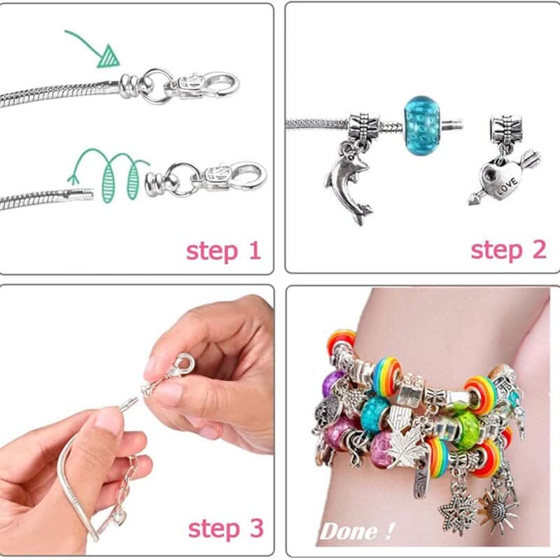 Kreativt smykkesett for jenter, fremmer finmotorikk og fantasifull lek gjennom armbåndslaging.