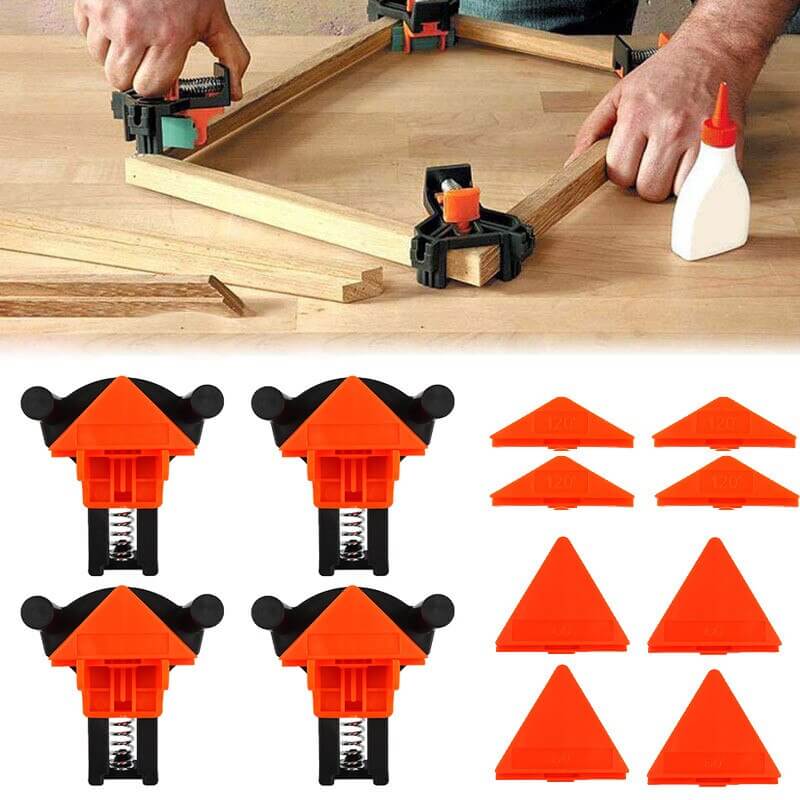 Kraftig justerbar vinkelklemme for presist 90-graders trearbeid. Perfekt for DIY-prosjekter.