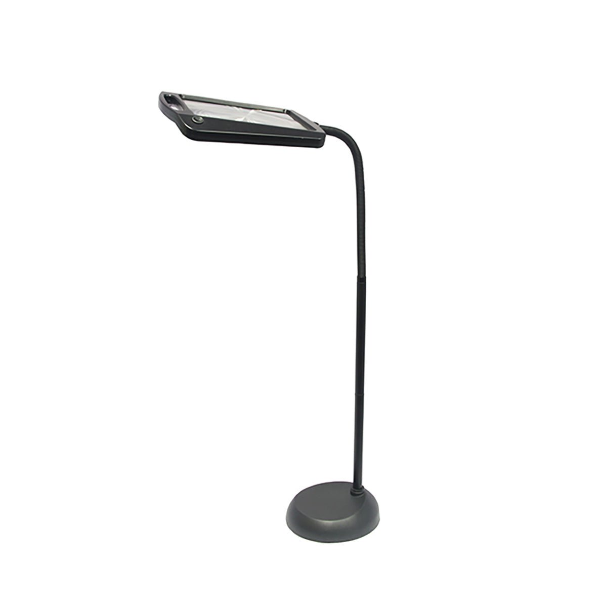 Justerbar LED-gulvlampe med forstørrelsesglass for presis lesing, håndverk og detaljarbeid. Ideell for hobby.