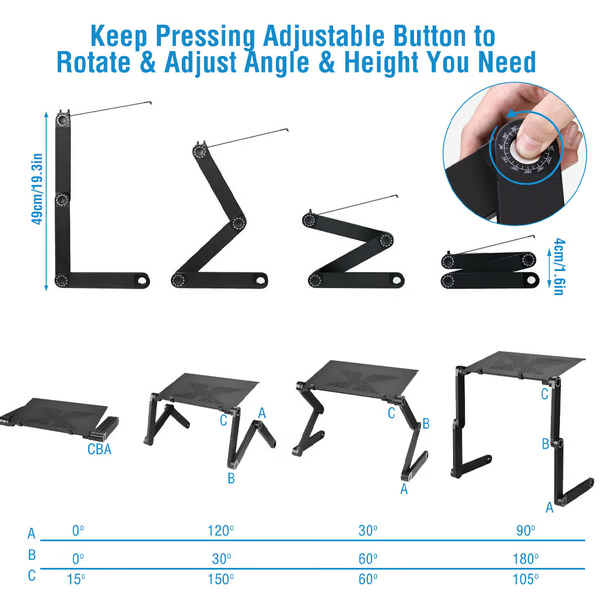 Ventilerende og ergonomisk laptopstativ som reduserer nakke- og ryggsmerter, for optimal arbeidskomfort.