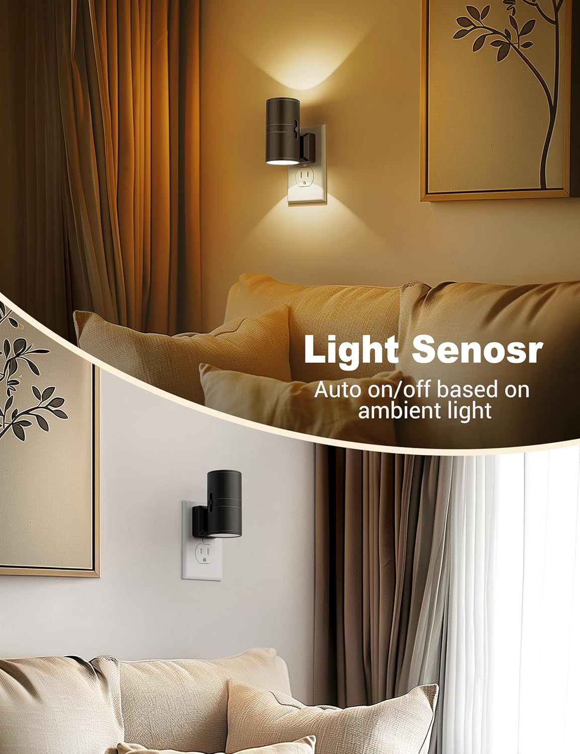 Moderne justerbart nattlys som skaper perfekt stemning i soverommet med varmt LED-lys.
