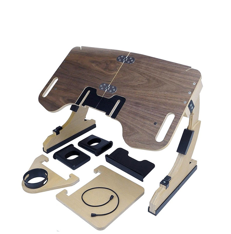 Justerbart tre laptopbord i valnøtt, ergonomisk utformet for hjemmekontor. Ideelt for komfortabelt arbeid.