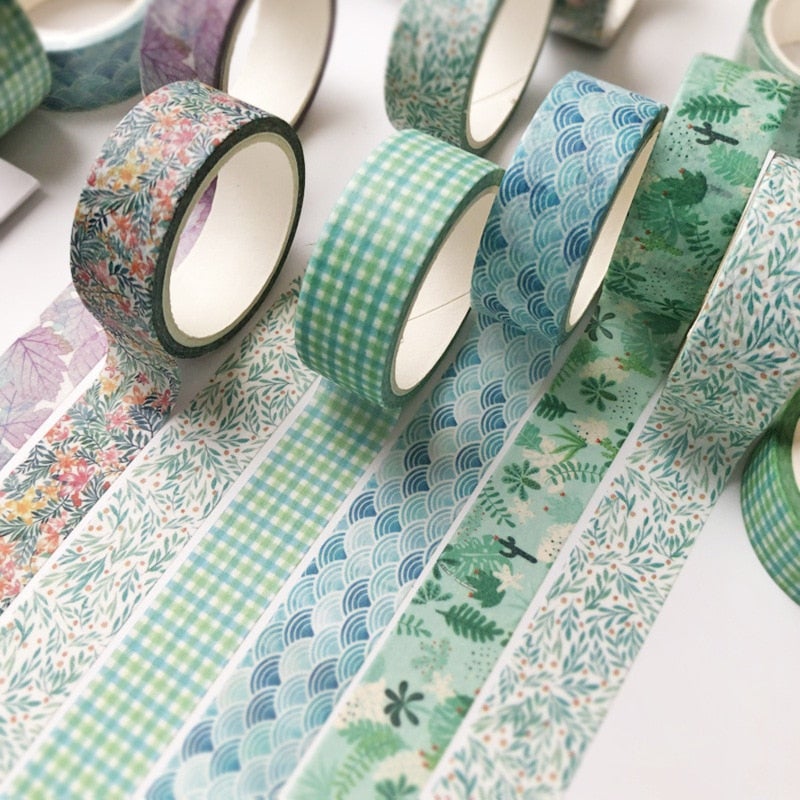 Washi-tape sett med 5 unike kawaii-design for kreative hobbyer og dekorative formål.