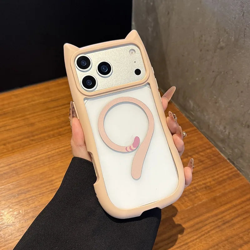 Transparent mobiltelefondeksel med søte katteører, gir robust ripebeskyttelse og stil.