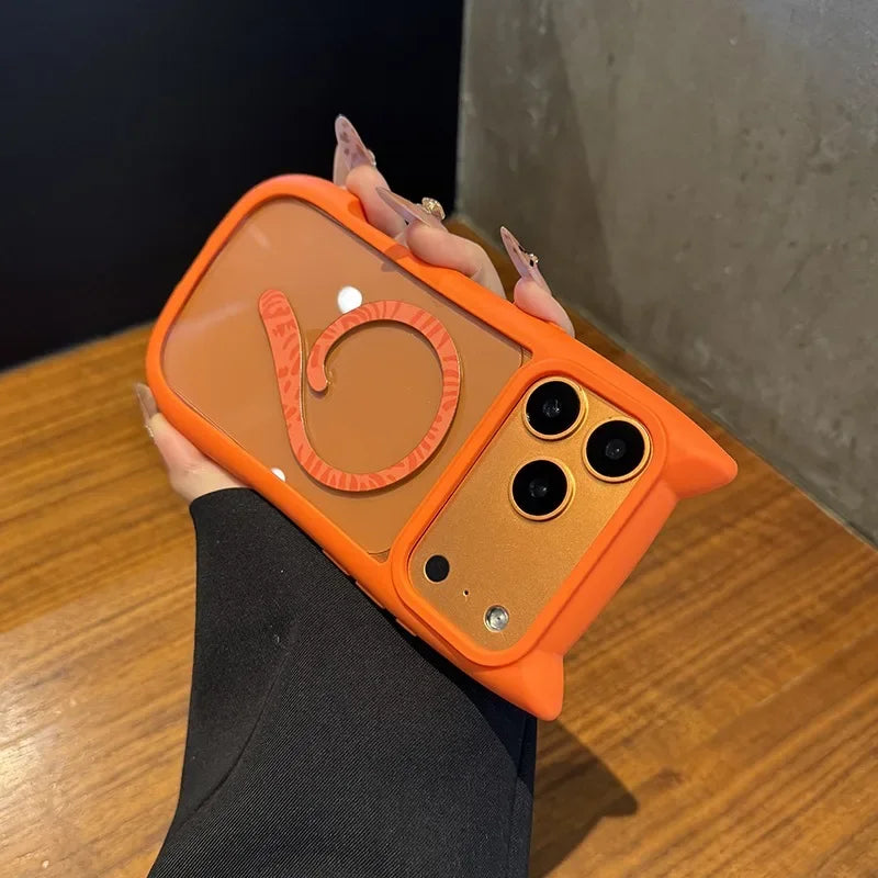 Klart telefondeksel i TPU/akryl med unike katteører, for personlig stil og støtsikker beskyttelse.