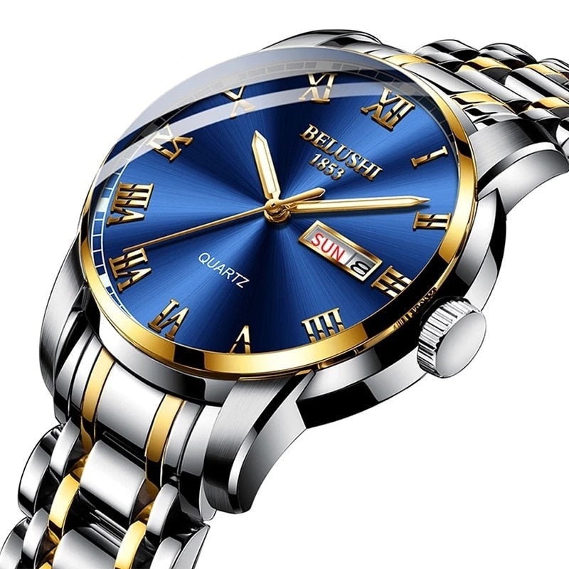 Klassisk herrearmbåndsur med elegant urkasse i rustfritt stål og selvlysende tall, 42mm
