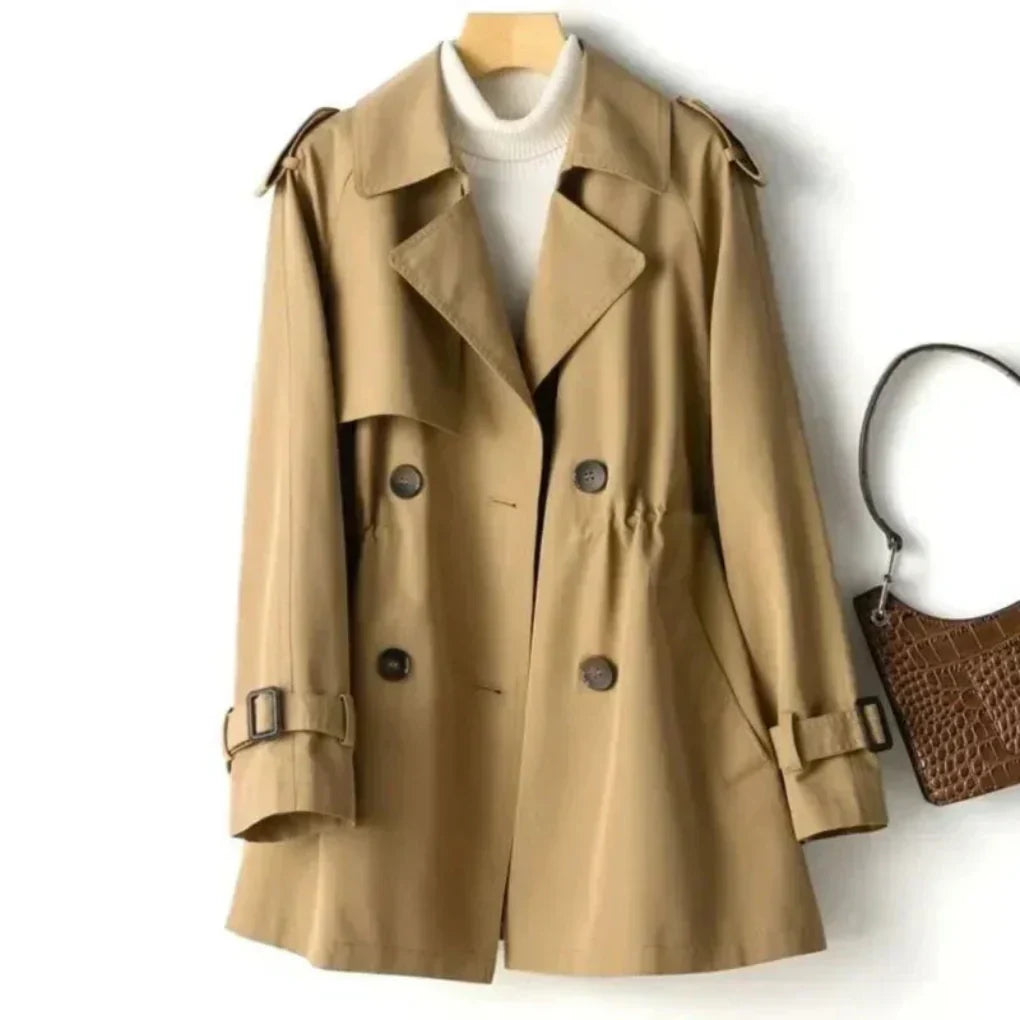 Elegant dame trenchcoat med belte, allværsjakke i klassisk design, ideell for stilbevisste kvinner.