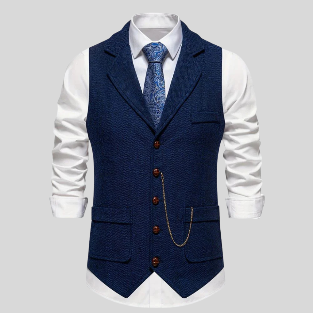 Stilfull herrevest med fiskebensmønster, en elegant dressvest som passer til både hverdag og fest.