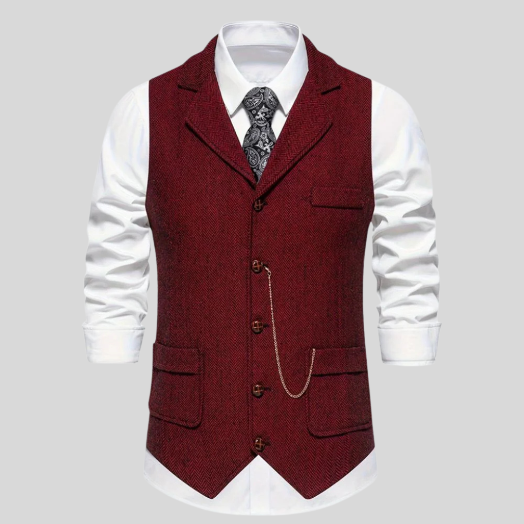 Elegant fiskebensvest for menn, en stilfull ullblandingsvest som gir et polert og sofistikert uttrykk.