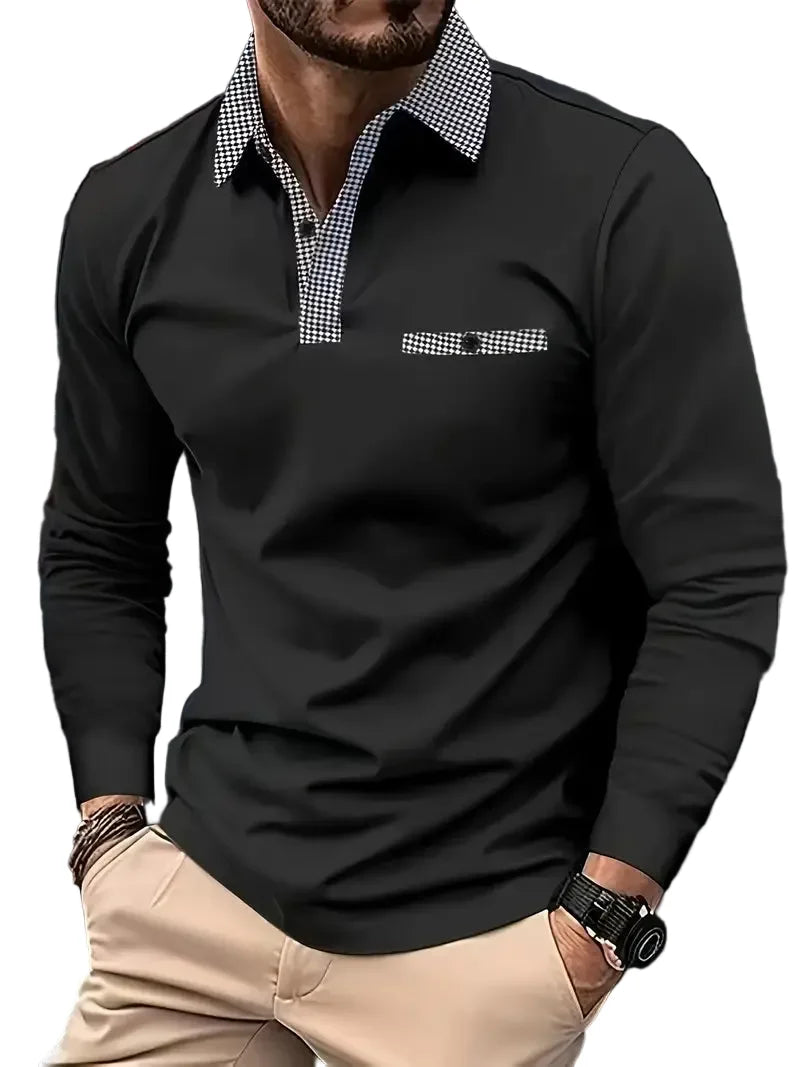 Klassisk herre langermet polo skjorte i bomullsblanding. Elegant og komfortabel for smart-casual stil.
