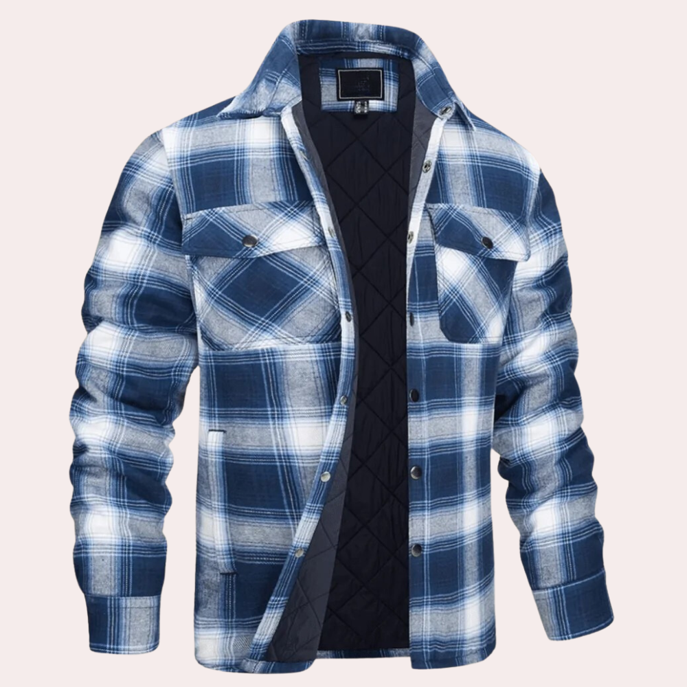 Elegant og varm herrejakke i ternet design, ideell som smart casual ytterjakke for høst/vinter.