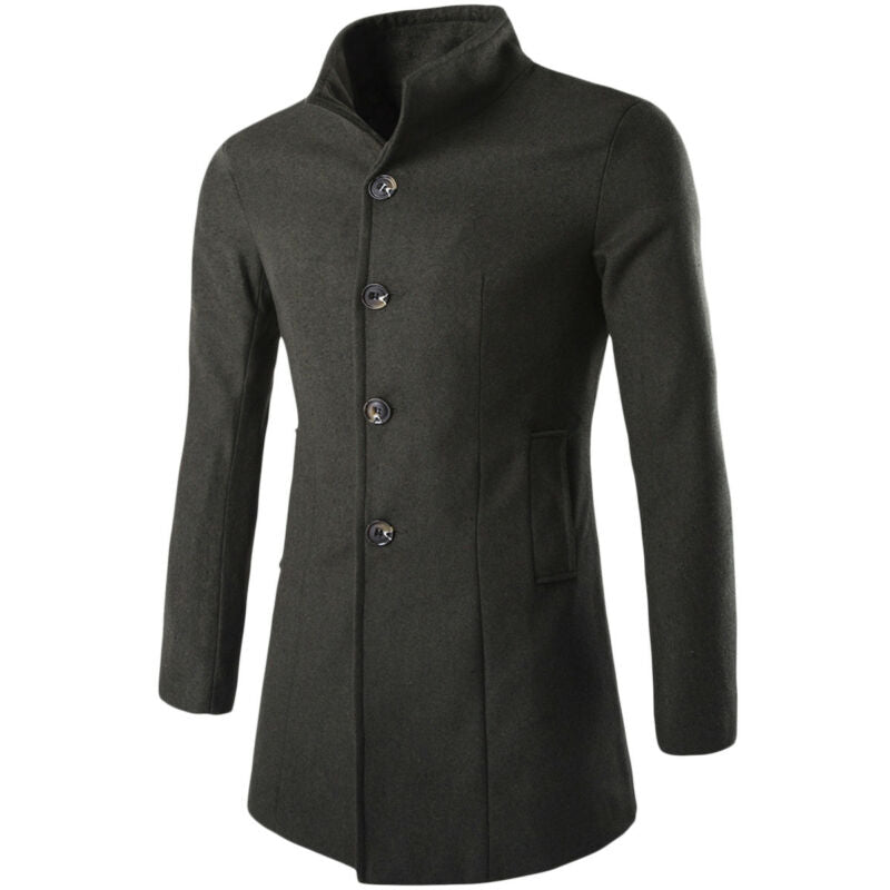 Klassisk svart herre trenchcoat for menn. Elegant og tidløs ytterplagg for høst og vinter.