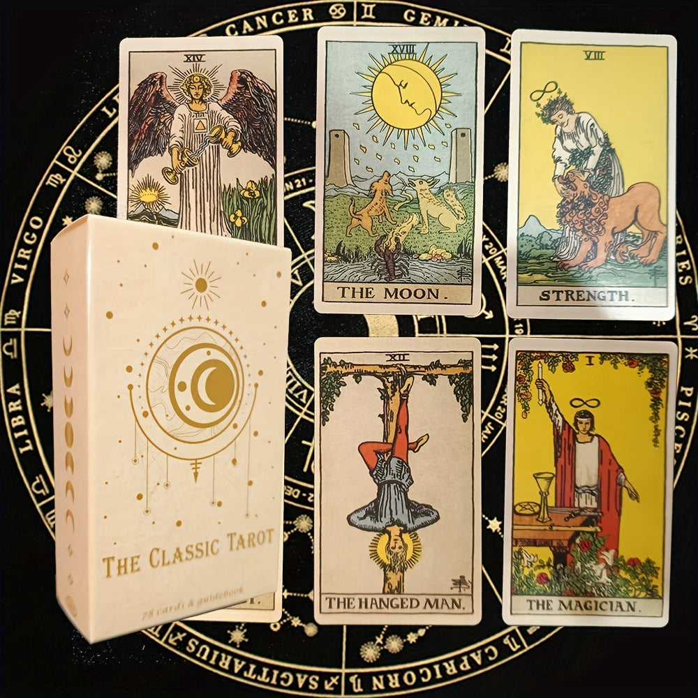 Tarotkort lagt ut i et spred for tolkning. Gir åndelig innsikt, veiledning og fremmer selvutvikling.