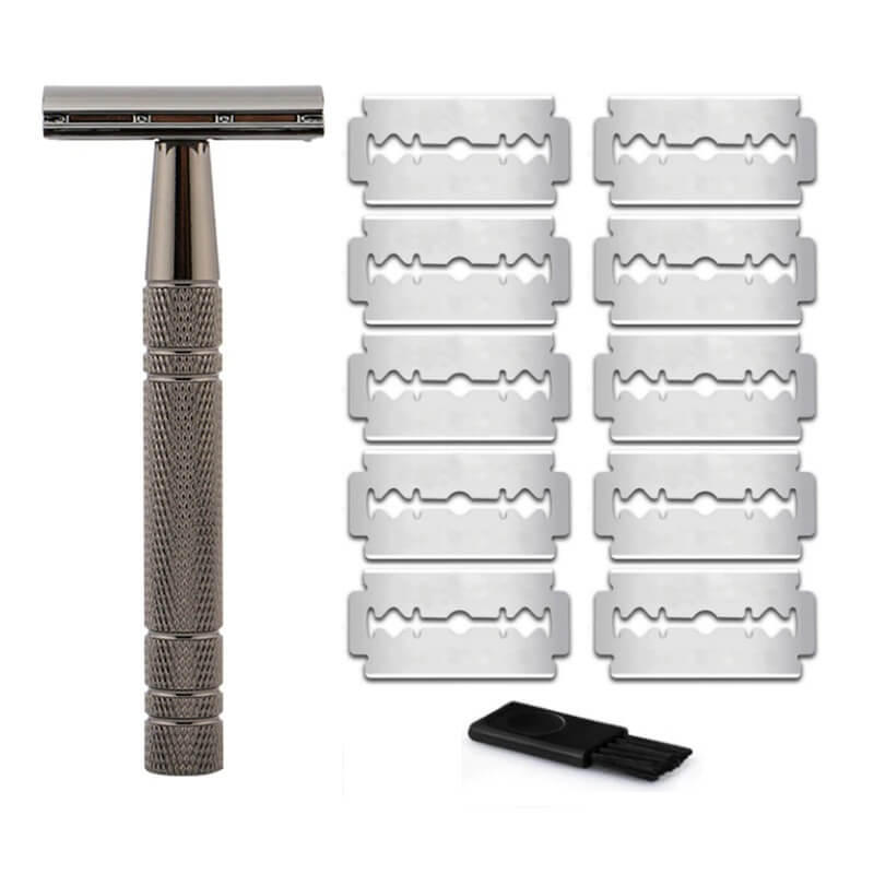 Klassisk tveegget sikkerhetshøvel for menn, glatt, irritasjonsfri barbering. Gjenbrukbar.