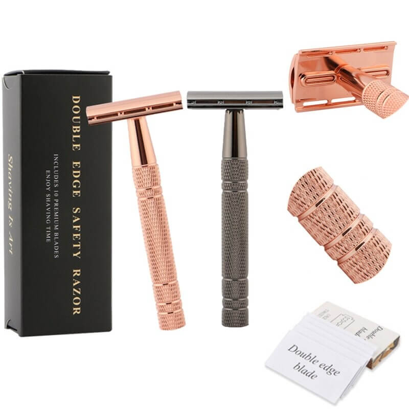 Gjenbrukbar tveegget barberhøvel for menn. Miljøvennlig alternativ for en glatt og klassisk barbering.