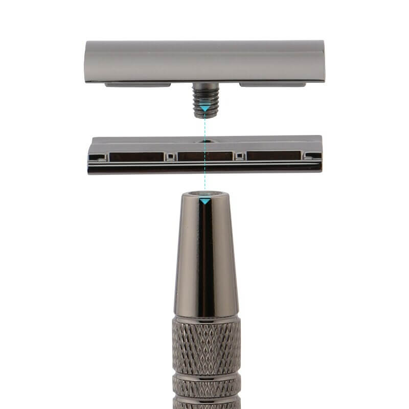 Sikkerhetshøvel for menn med tveegget blad, for en glatt, miljøvennlig og irritasjonsfri barbering.