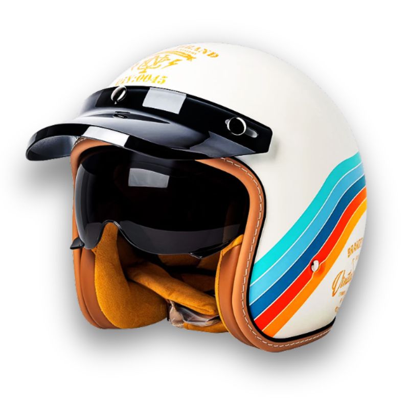 Opplev komfort med denne klassiske unisex motorsykkelhjelmen, doble visirer og DOT/ECE-godkjenning.