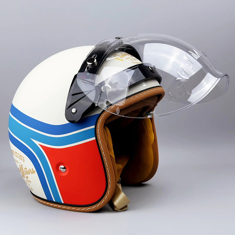 Ventilert unisex MC-hjelm med komfortabel passform og doble visirer. Klassisk stil.