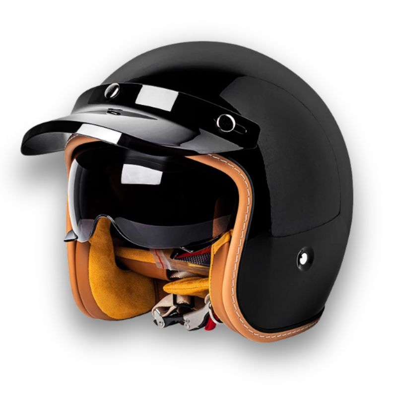 MC-utstyr: Klassisk motorsykkelhjelm med doble visirer, unisex og ventilert for lange turer.