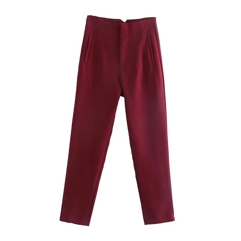 Damekontorbukser, høy midje blyantstil, som fremhever en elegant og slank figur.