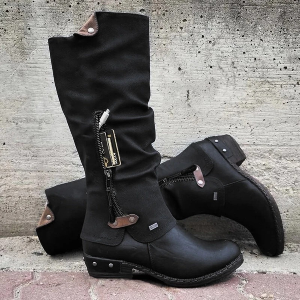 Komfortable knehøye damestøvler for høst og vinter. Klassiske svarte dameboots, stilfulle til hverdag og fest.