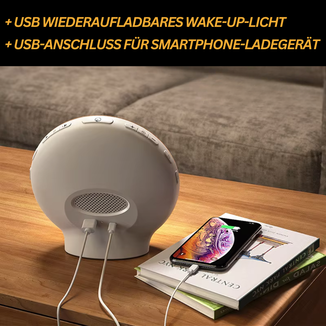 Kompakt klokkeradio med alarm og vekkelys. Simulerer gradvis soloppgang og solnedgang for bedre søvn.