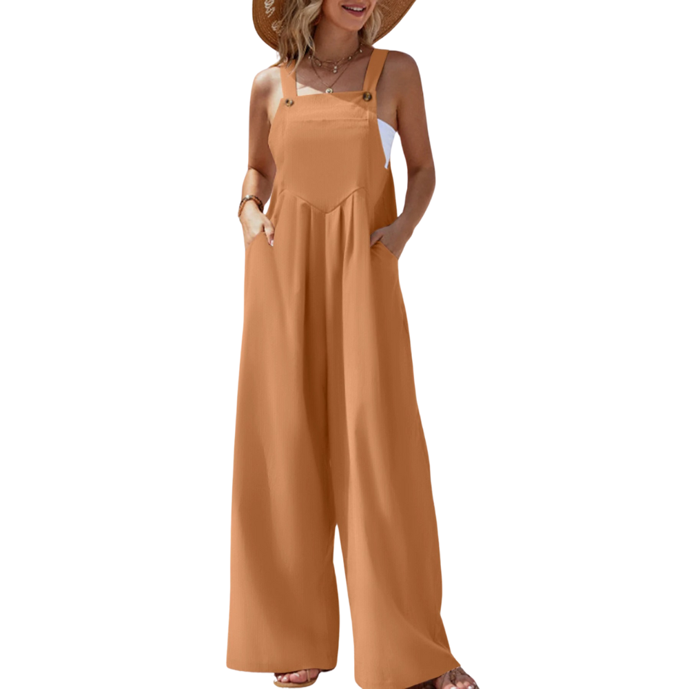 Dame sommerdrakt: Jumpsuit med vide ben og justerbare bukseseler, super komfortabel.