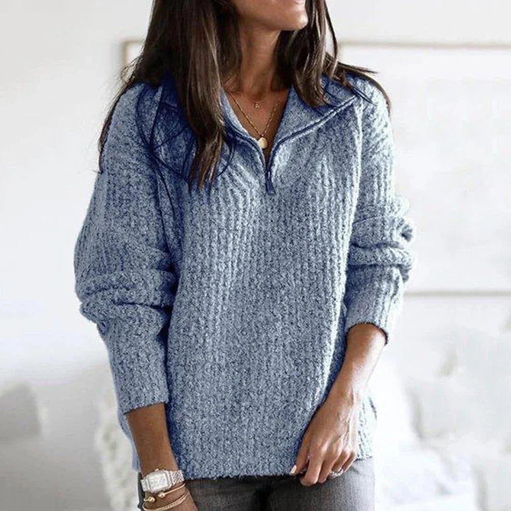 Uformell damegenser med halv-glidelås. Langermet pullover med behagelig løs passform for hverdag.